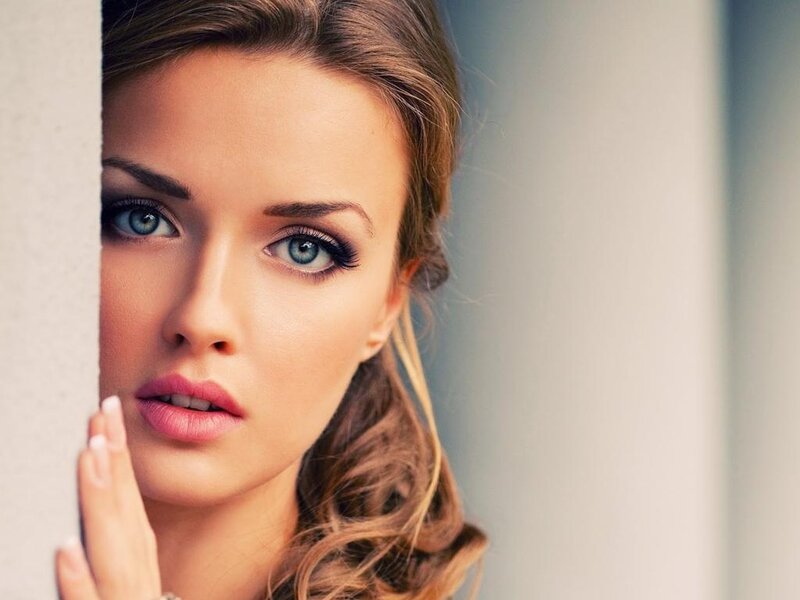 Woman with Blue Eyes — Brown, Neutral, Photograph, Wall