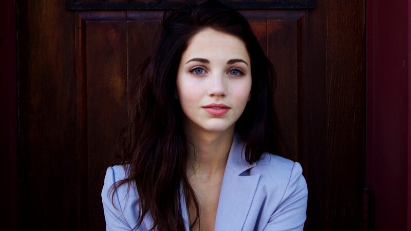 Woman with Blue Eyes — Brown, Neutral, Photograph, Wooden Door