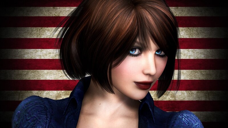 Woman with Blue Eyes — Brown, Serious, 3d Render, Flag