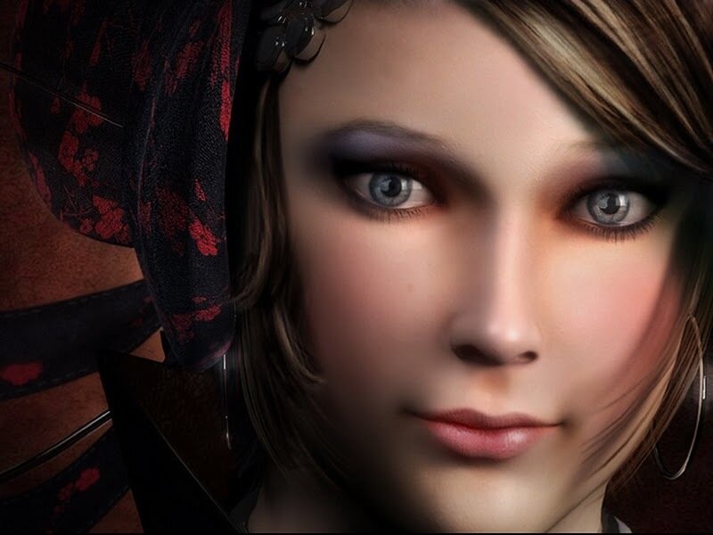 Woman with Blue Eyes — Brown, Serious, 3d Render