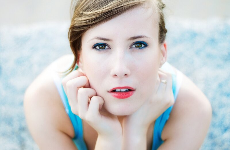 Woman with Blue Eyes — Calm, Afternoon, Photograph, Blue Top