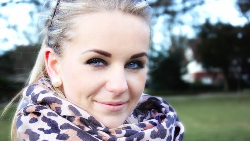 Woman with Blue Eyes — Calm, Afternoon, Photograph, Scarf, Earring
