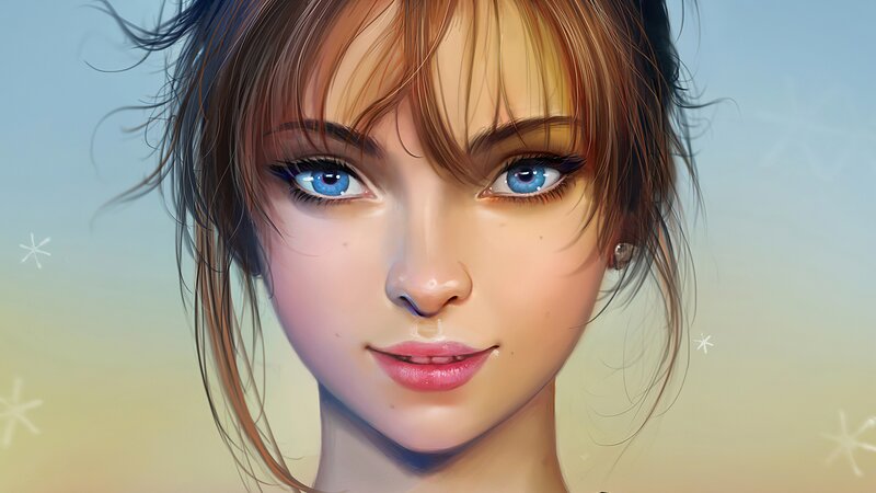 Woman with Blue Eyes — Calm, Digital Art, Hair