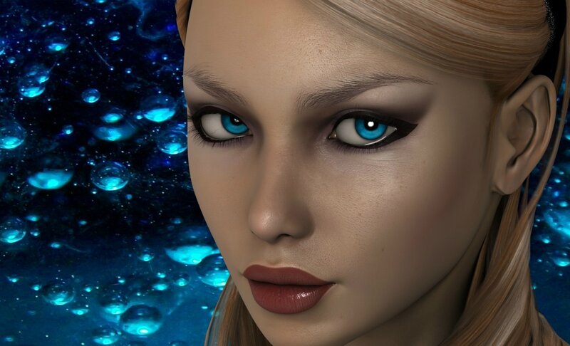 Woman with Blue Eyes — Dramatic, 3d Render, Blonde Hair