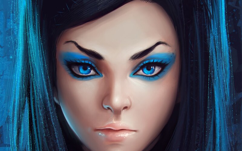 Woman with Blue Eyes — Dramatic, Digital Art, Blue Eyeshadow