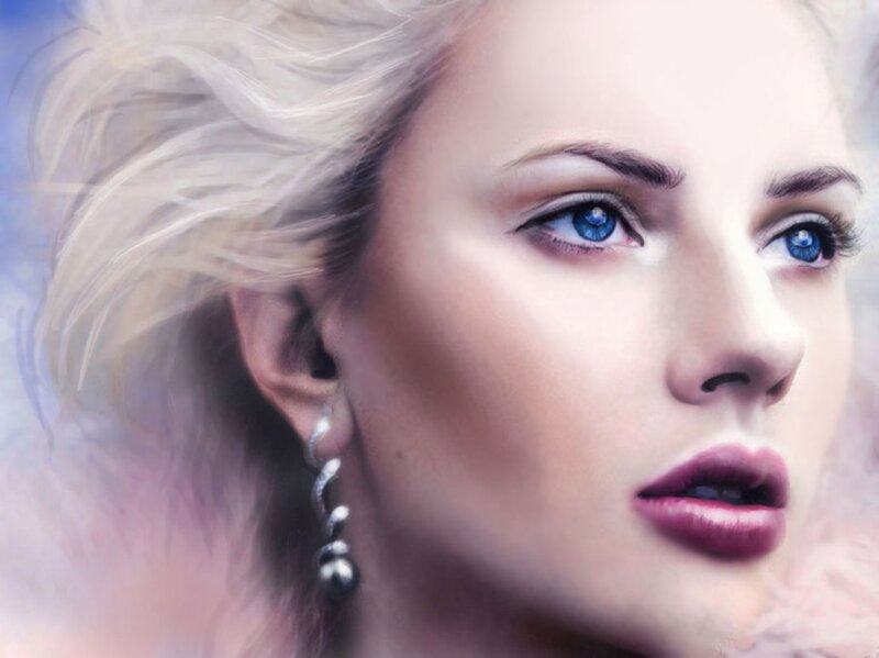 Woman with Blue Eyes — Dramatic, Digital Art, Earring