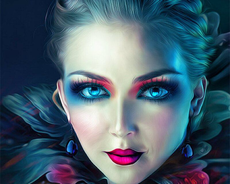 Woman with Blue Eyes — Dramatic, Digital Art, Makeup, Earrings
