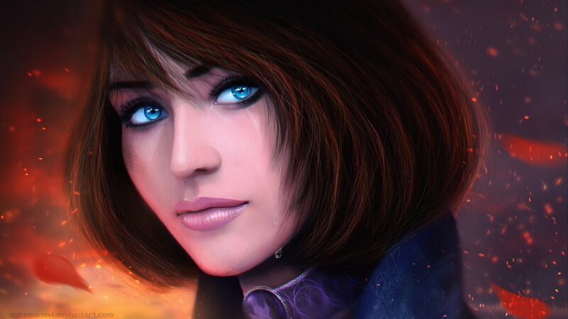 Woman with Blue Eyes — Dramatic, Digital Art, Sparks, Hair