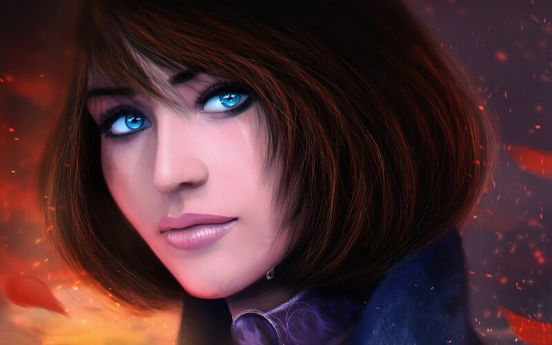 Woman with Blue Eyes — Dramatic, Digital Art, Sparks