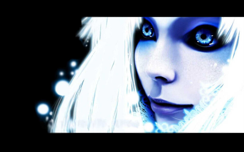 Woman with Blue Eyes — Dramatic, Digital Art, White Hair