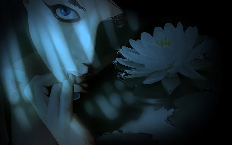 Woman with Blue Eyes — Dramatic, Night, Digital Art