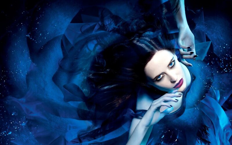 Woman with Blue Eyes — Dramatic, Night, Photograph, Long Hair