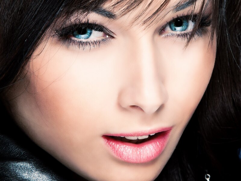 Woman with Blue Eyes — Dramatic, Photograph, Black Hair