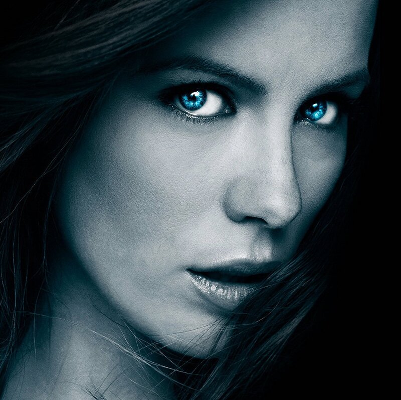 Woman with Blue Eyes — Dramatic, Photograph, Hair, Face