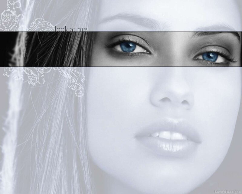 Woman with Blue Eyes — Dramatic, Photograph, Hair, Lips, White, Gray