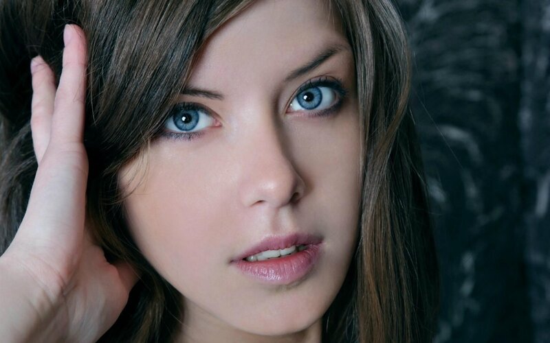 Woman with Blue Eyes — Dramatic, Photograph, Hand, Hair