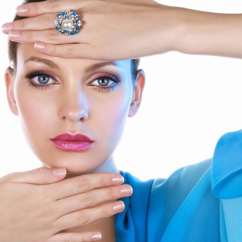 Woman with Blue Eyes — Dramatic, Photograph, Makeup, Ring