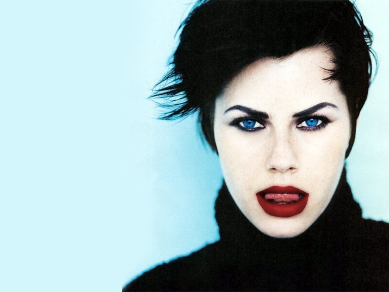 Woman with Blue Eyes — Dramatic, Photograph, Red Lipstick, Black Turtleneck
