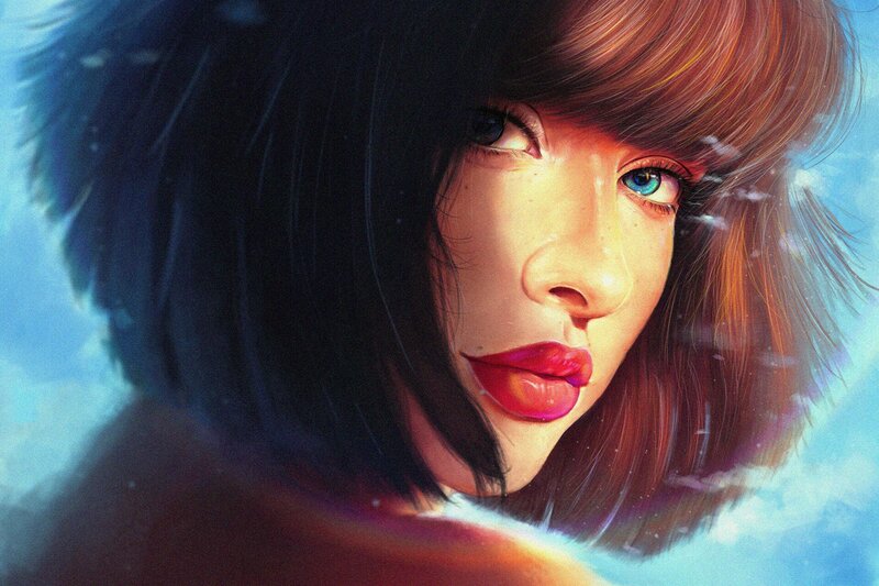 Woman with Blue Eyes — Dramatic, Winter, Digital Art, Hair