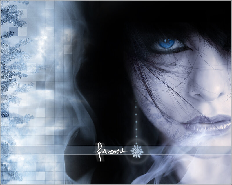 Woman with Blue Eyes — Dramatic, Winter, Digital Art, Snowflake