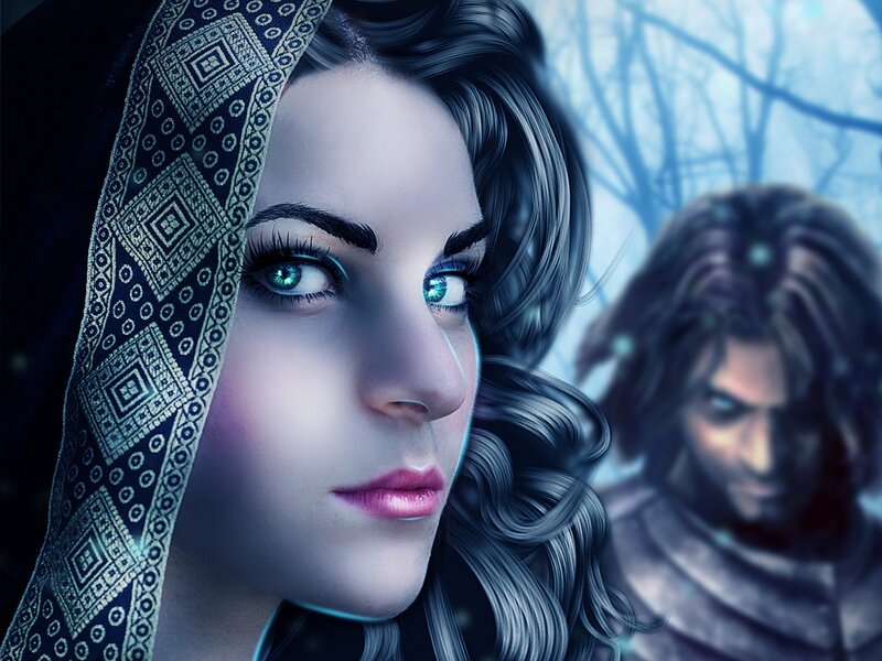 Woman with Blue Eyes — Dramatic, Winter, Digital Art