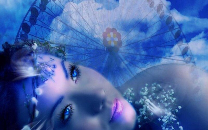 Woman with Blue Eyes — Dreamy, Digital Art, Ferris Wheel