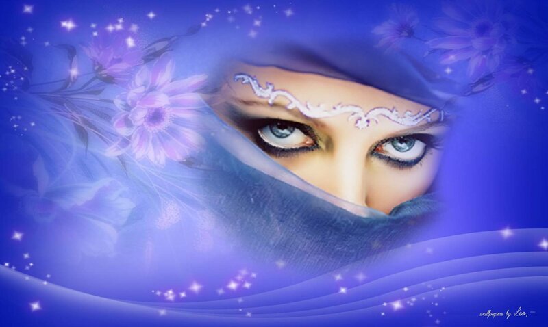 Woman with Blue Eyes — Dreamy, Digital Art, Flowers