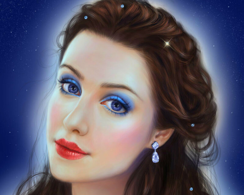 Woman with Blue Eyes — Dreamy, Night, Digital Art, Blue Eyeshadow