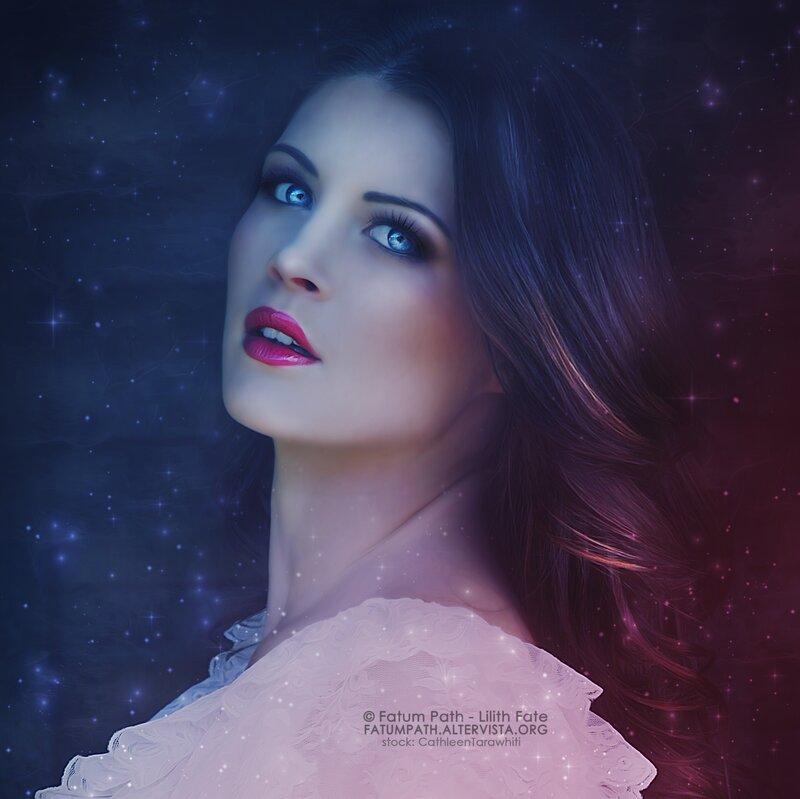 Woman with Blue Eyes — Dreamy, Night, Digital Art, Stars