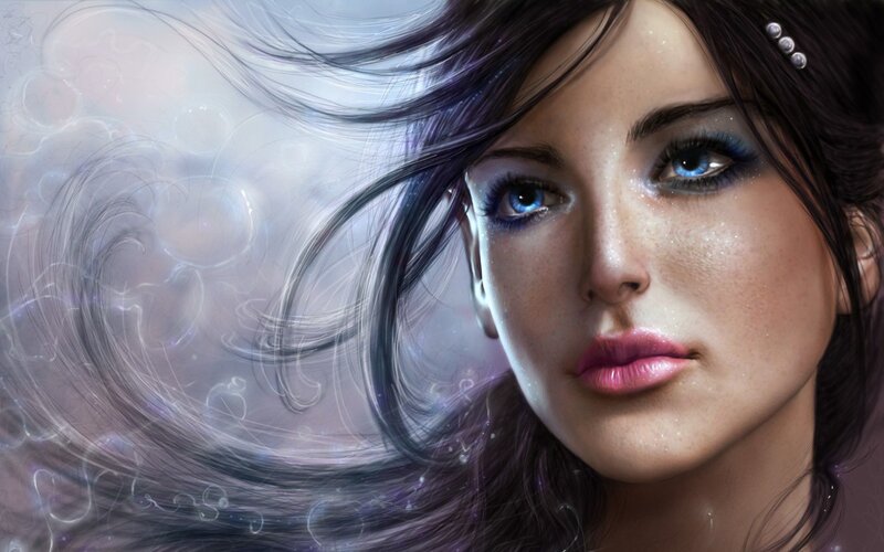 Woman with Blue Eyes — Ethereal, Digital Art, Hair, Makeup