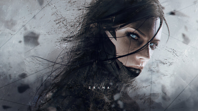 Woman with Blue Eyes — Gray, Dramatic, Digital Art