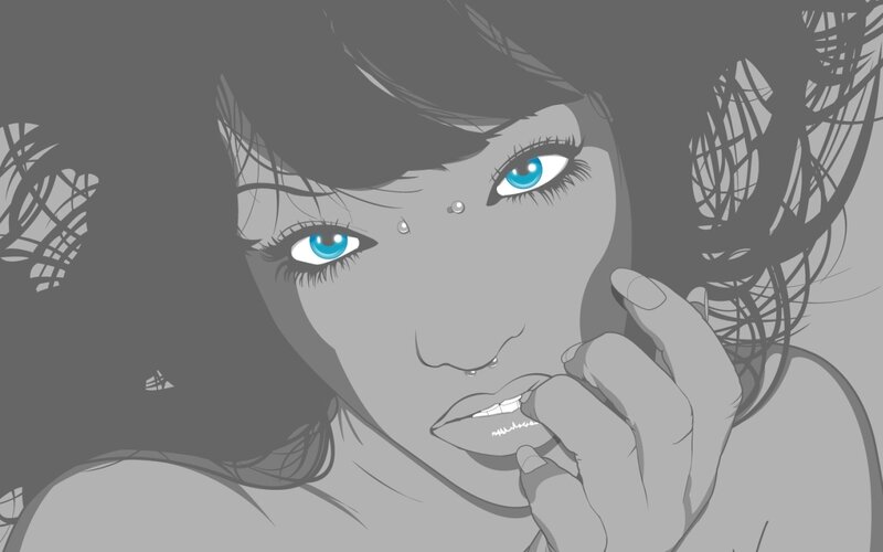 Woman with Blue Eyes — Gray, Dramatic, Manga