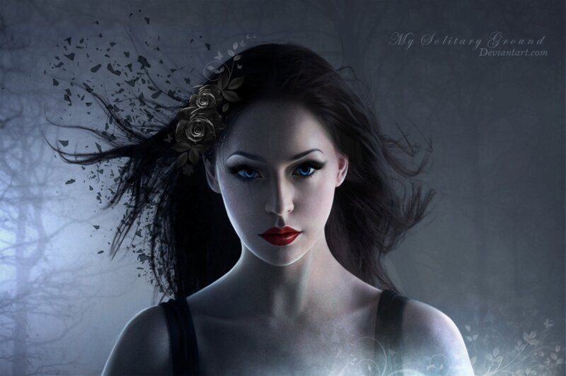 Woman with Blue Eyes — Gray, Dramatic, Night