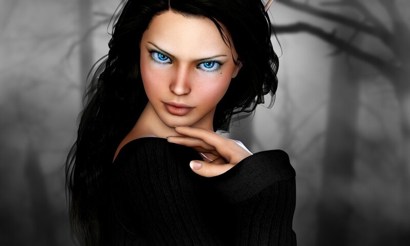 woman with blue eyes in forest