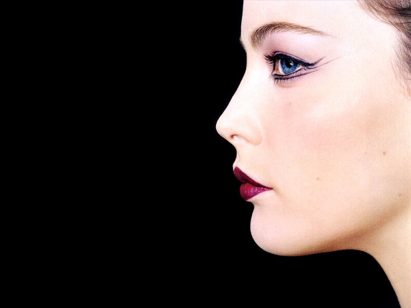 woman with blue eyes in profile