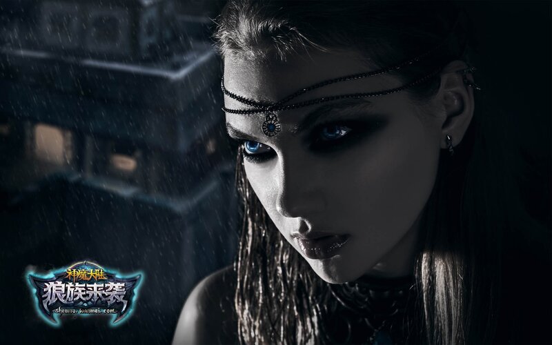 woman with blue eyes in rain