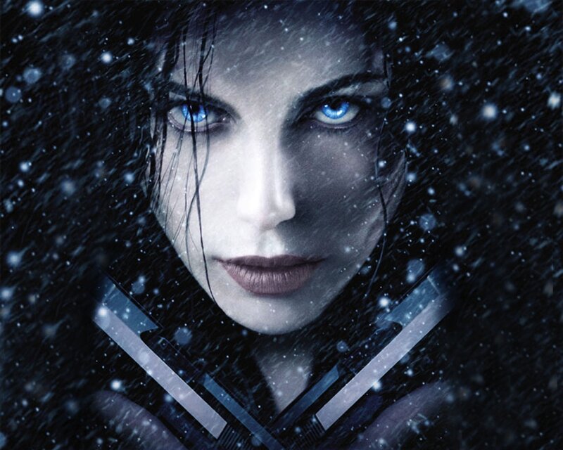 Woman with blue eyes in snow