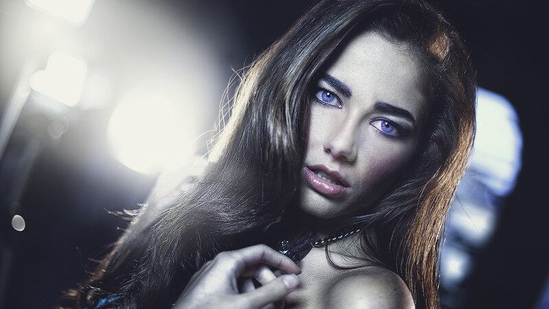 woman with blue eyes in studio