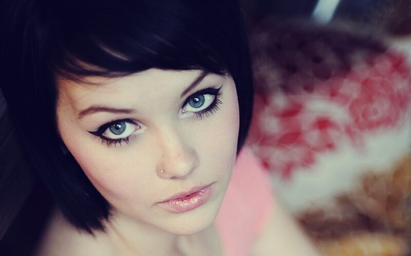 Woman with Blue Eyes — Intense, Photograph, Black Hair
