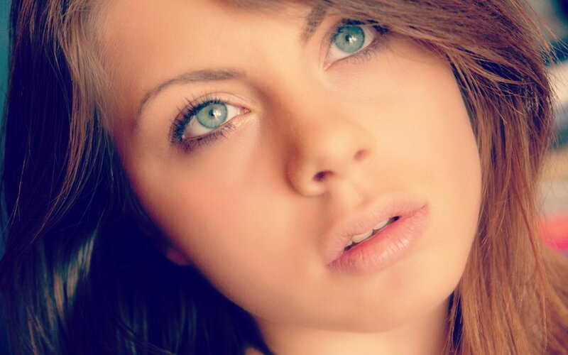 Woman with Blue Eyes — Intense, Photograph, Hair, Brown
