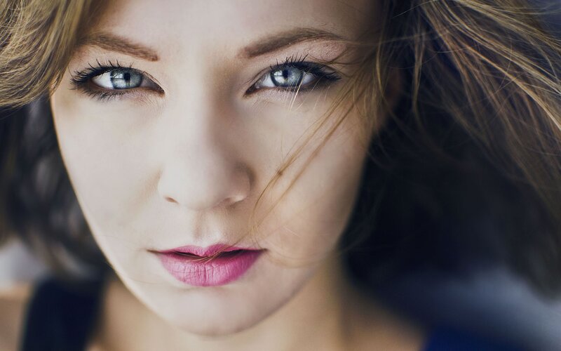 Woman with Blue Eyes — Intense, Photograph, Hair, Lips