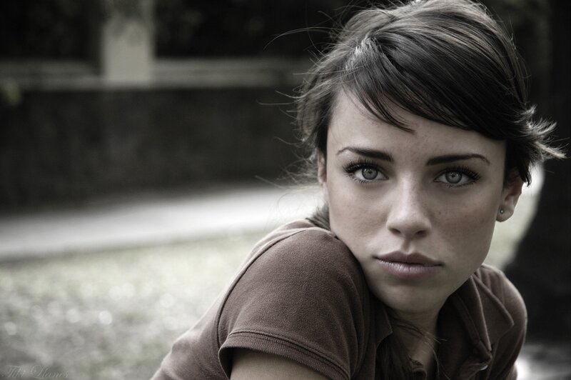 woman with blue eyes looking at camera