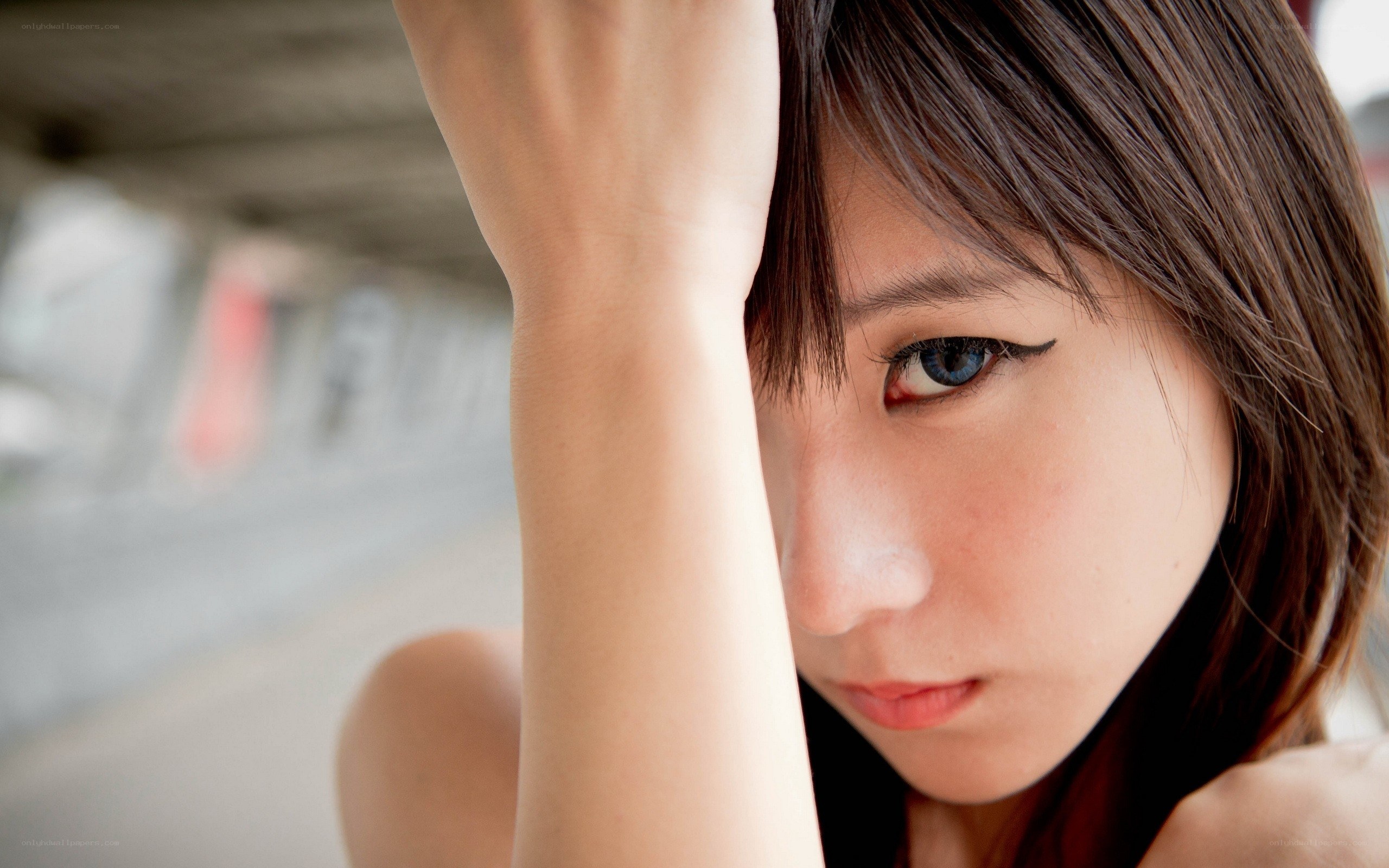 woman with blue eyes looking at camera