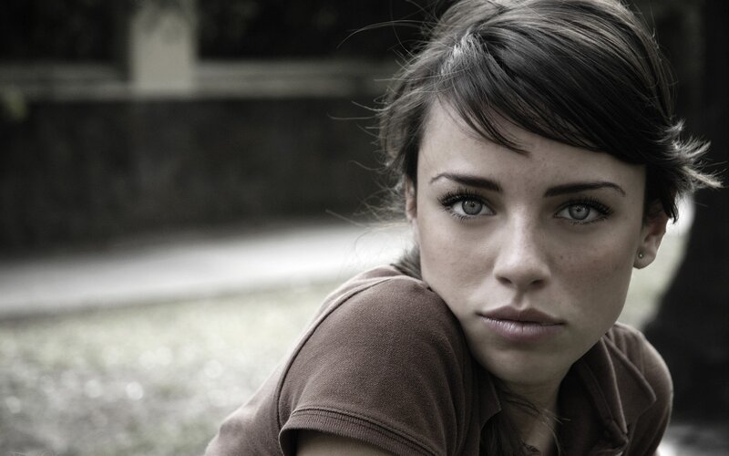 woman with blue eyes looking at camera