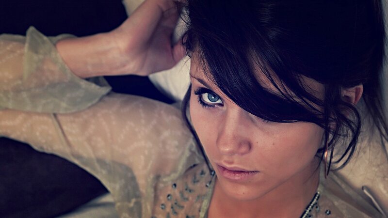 woman with blue eyes looking at camera