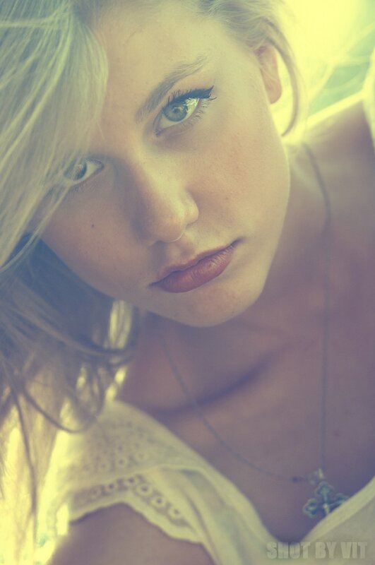 woman with blue eyes looking at camera
