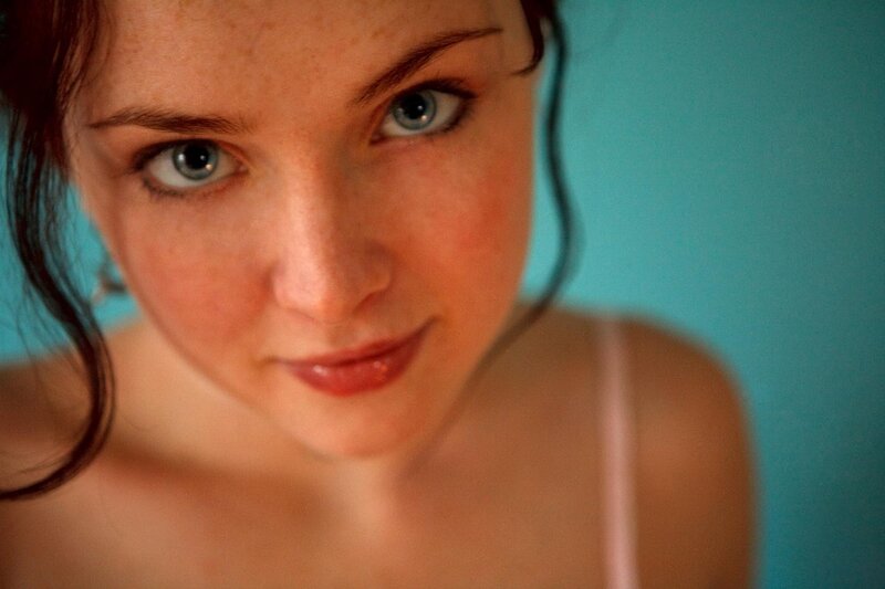 woman with blue eyes looking at camera