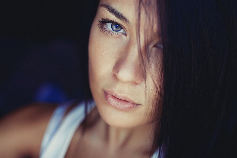 woman with blue eyes looking at camera