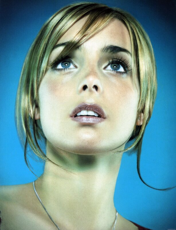 woman with blue eyes looking up