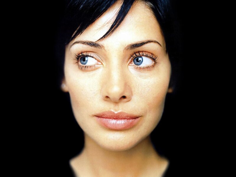 woman with blue eyes looking up